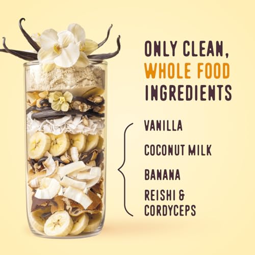 Image of FlavCity Vanilla All in One Protein Shake Powder - On the Go Meal Alternative + Collagen Peptides, Reishi & Cordyceps - Focus, Skin, Hair & Joint Support - 100% Grass Fed Whey, 20 Servings