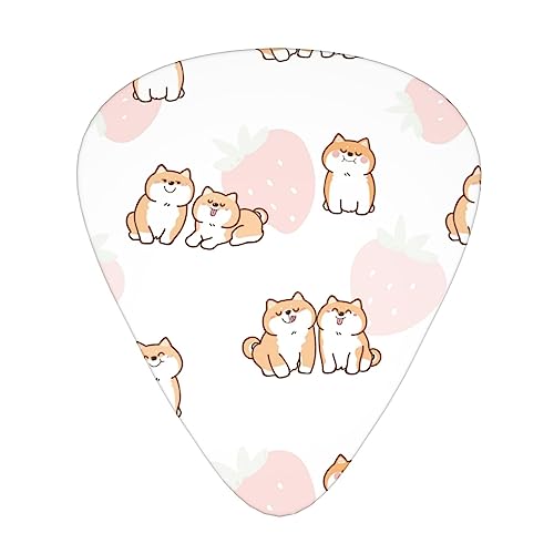 犬とイチゴのパターン ギターピック Guitar Pick 12枚セット ティアドロップ型 エレキギター/アコースティックギター/クラシックギター/ベース等の練習に最適な12枚セット