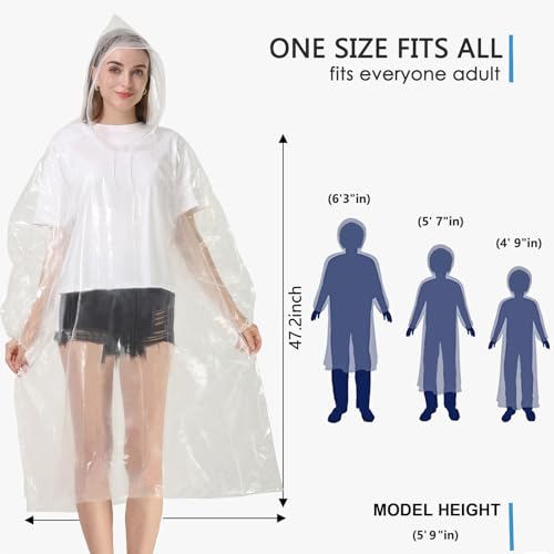 Image of Disposable Rain Ponchos for Adults, Clear Poncho with Hood, Emergency raincoats for Hiking, Camping, Travel