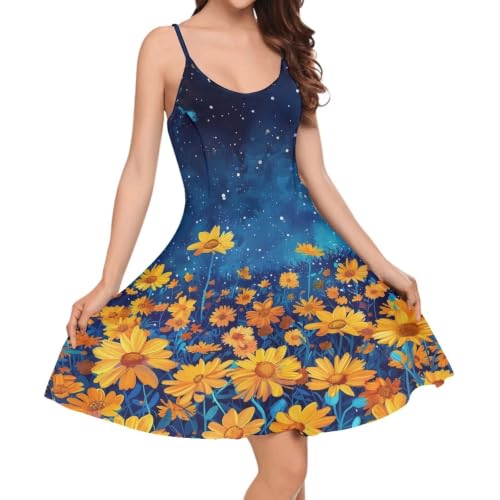 Image of Women's Spaghetti Strap Dress Summer Casual Swing Sundress Girls Beachwear Swing Mini Dress