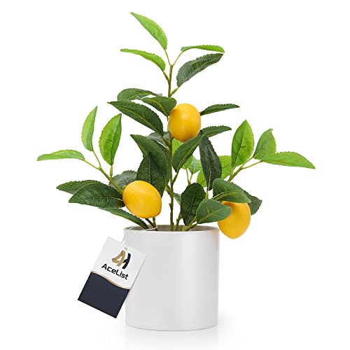 AceList Realistic Small Fake Lemon Tree for Lemon Decor, 14.6 Inches Artificial Lemon Tree with...