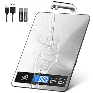 Food Scale – 15kg/33lb Rechargeable Digital Kitchen Scale with Full-View LCD Display, Grams and Ounces, Type-C or Batteries, Easy Clean Stainless Steel, for Baking, Cooking & Meal Prep, Black