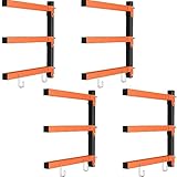 SPACEKEEPER Wood Organizer and Lumber Storage Rack with 3-Level, Wall Mount Wood Racks Lumber Rack Indoor Wall Shelving, Orange, 4 Pack