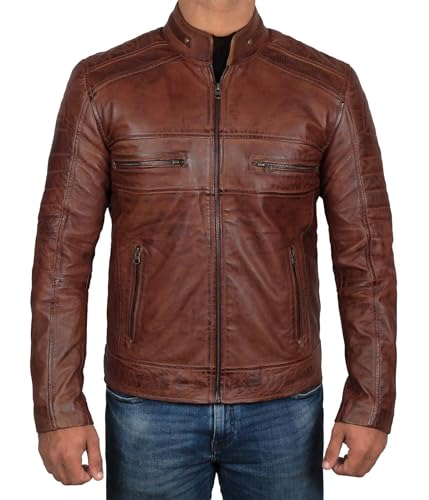 Decrum Mens Leather Jacket - Real Lambskin Cafe Racer Motorcyle Style Leather Jackets For Men3