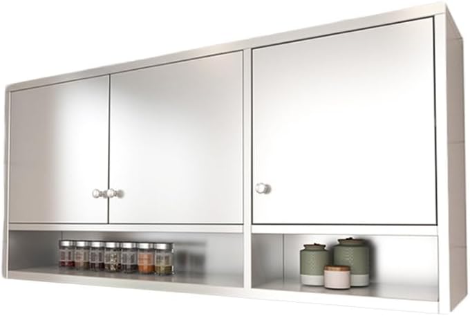 Stainless Steel Double Door Wall Cabinet with Adjustable Shelves for Kitchen and Bathroom Storage 80x30x70cm Silver