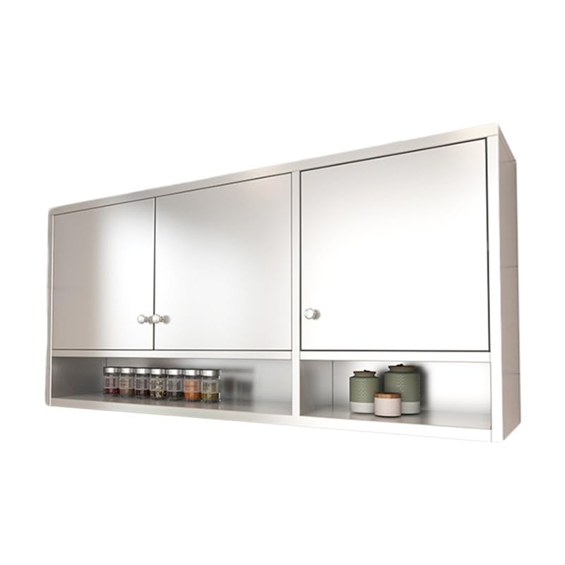 inless - Armario de pared de acero con doble puerta de 80 x 30 x 70 cm, estantes ajustables y Slish Sto Solut para cocina y baño, Sk Silver h, nizer que ahorra espacio
