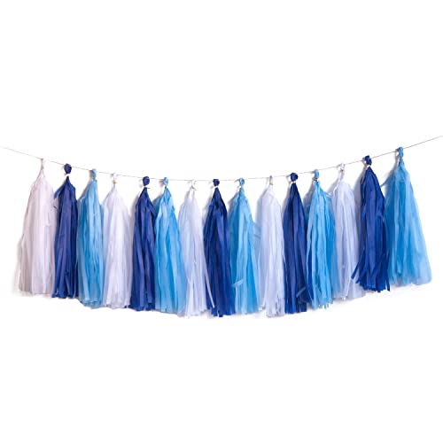 Image of Blue Tassel Garland,Tissue Tassel Banner for Baby Showe Boy Party Decorations,Pack of 15