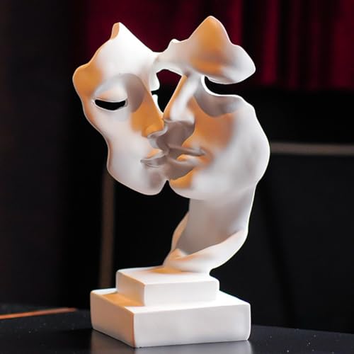 PIGPIGFLY Statue de Masque de Couple,Figurines Décoratives, Déco Salon Moderne à Poser, Sculpture Abstraite Polyrésine, Idée Cadeau（Blanc）