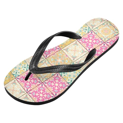 Burbuja Colorful Vintage Tiles Flip Flops for Women Men, Soft Thong Sandals Rubber Slippers for Pool Beach Essentials2