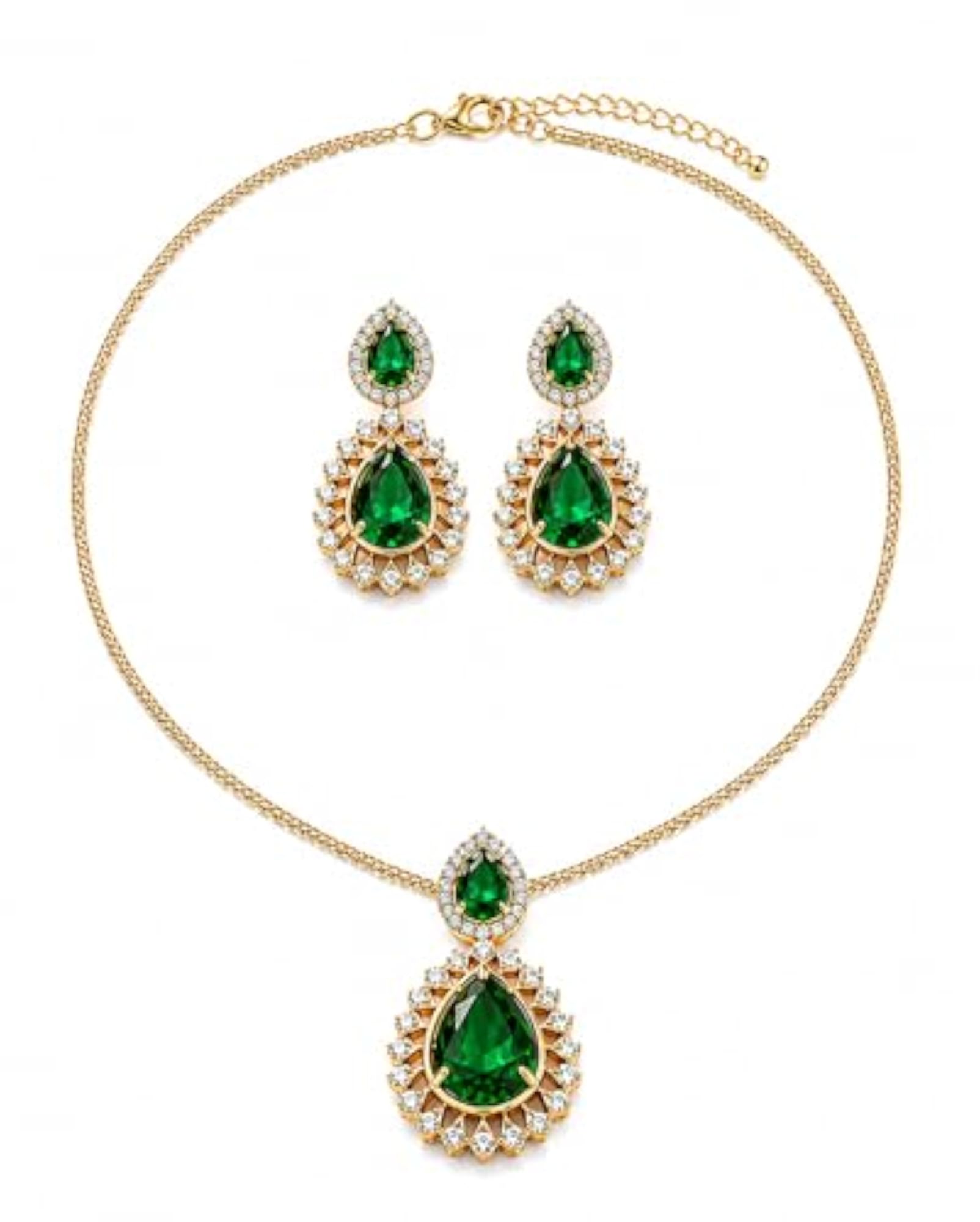 Women's Elegant Ruby Pink & Green American Diamond Pendant Set