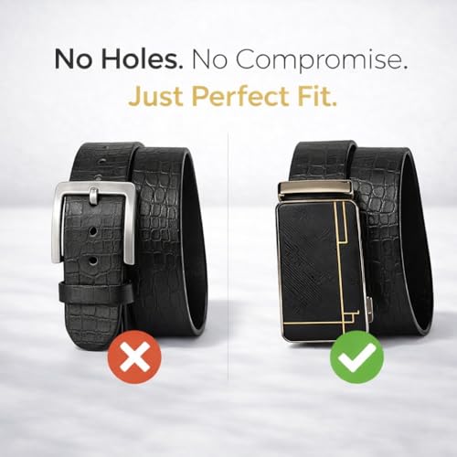 Image of Men's Auto Lock Belt with elegant design | Premium Vegan Leather | Adjustable Ratchet Belt | No Hole Design | Perfect Fit Waist 28-42 Inches for Office