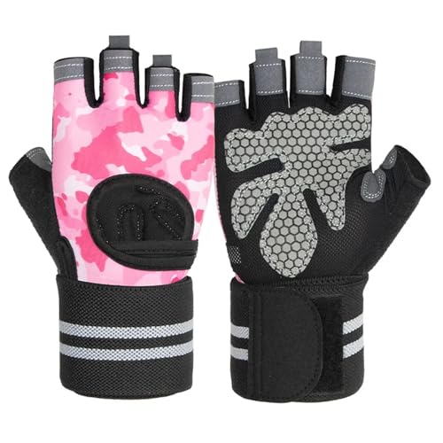 AMEEDA Guantillas Gimnasio Guantes Antideslizantes Transpirables de Medio Dedo for Ciclismo, Fitness, Gimnasio, Culturismo, Ejercicio, Deportes(Pink3,L)