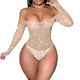 Sparkle Rhinestone Rave Bodysuit Women Lingerie Fishnet Bodysuit Sexy Exotic Wear Dancer Outfits