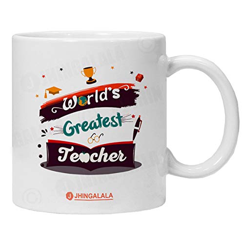 Jhingalala Gift for Teachers | World's Greatest Teacher Printed Ceramic Mug 325ml | Gift for Teacher, Sir, Madam for Teacher's Day, Birthday