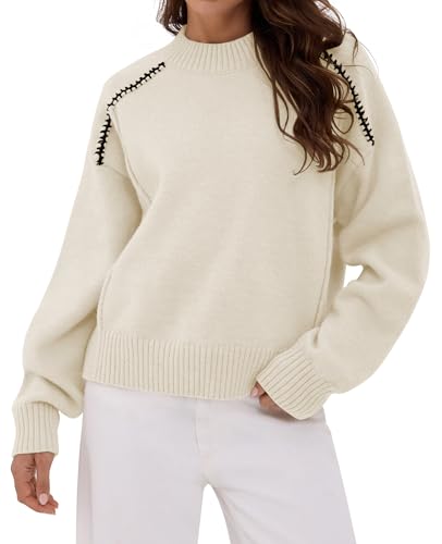 ZAFUL Sweaters for Women Crewneck Loose Fit Long Sleeve 2025 Fall Fashion Contrast Knit Pullover Tops