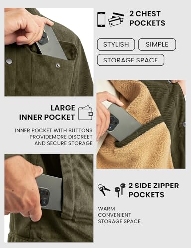 TBMPOY Men's Corduroy Jacket Fleece Sherpa Lined Winter Coat Warm Trucker Work Casual Cargo Jackets with 5 Pockets4