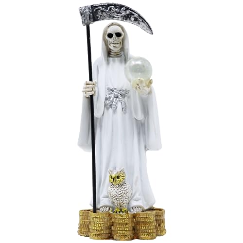 Estatua Santa Muerte 5 pulg con búho y base de monedas