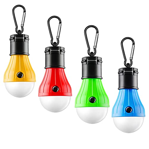 4 Pcs Campinglampe,LED Zeltlampe,Zeltlampe mit Karabine,Kinder Glühbirne Set,Rucksack Licht,Tragbare Wasserdicht Camping lampe Für Garten,Garage,Angeln,Abenteuer,Camping,Alltagsdekoration