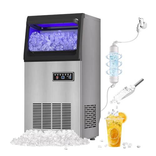 Commercial Nugget Ice Maker 80Lbs/24H with 20Lbs Storage, Stainless Steel Pellet Ice Machine, Ready in 10-15 Mins, Self-Cleaning for Office & Home Restaurants Bars