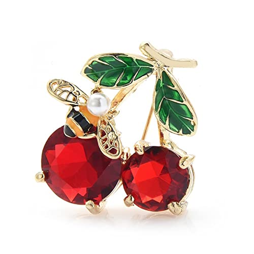 Brooche cerise en cristal rouge haut de gamme pour sublimer vos vestes et cardigans