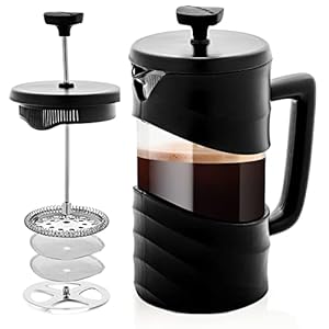 Ovente French Press Coffee Maker 20 Ounce, Heat Resistant Borosilicate Glass with 4 Filter Stainless-Steel System, BPA-Free Portable Pitcher Perfect for Hot & Cold Brew, Black FPW20B