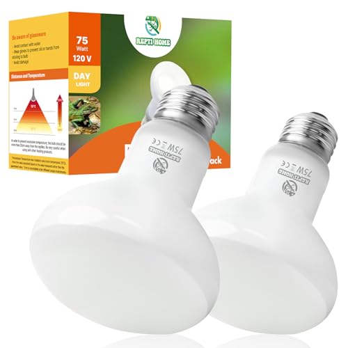 REPTI HOME Reptile Heat Lamp Bulbs, Simulate Natural Sunlight Heat Light Bulb, 2 Pack 75W Amphibian Terrarium Basking Spot Lamp for Reptile, Bearded Dragon, Lizard, Turtle, Snake