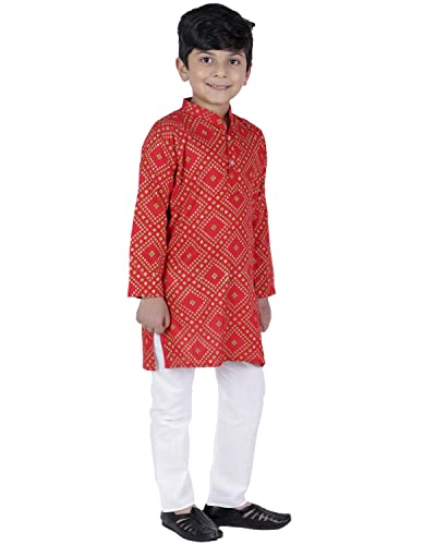 Image of AHHAAAA Kids Ethnic Cotton Bandhani Printed Kurta Pajama Set For Boys
