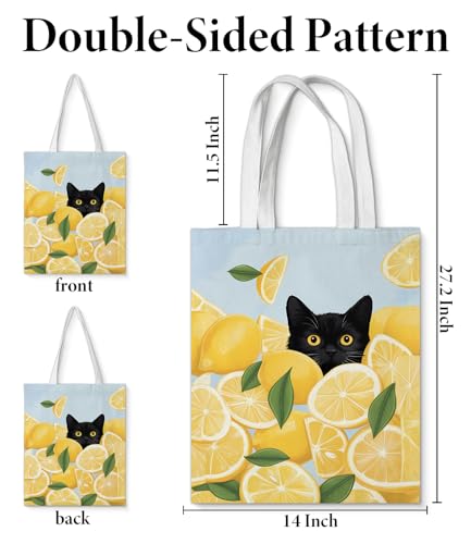 Image of Cute Cat Canvas Tote Bag for Women， Aesthetic Reusable Shoulder Bag for Shopping Travel Work