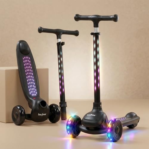 Image of Baybee Zyro Kick Scooter for Kids | 3 Wheel Kids Scooter with 3 Height Adjustable & LED Lights | Skate Scooters with Music & Foot Brake | Indoor Outdoor Toddler Scooters for 2 to 10 Years (Black)