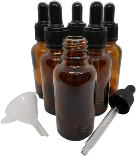 HOPEMOB Paquete de 6 Frascos Color Ámbar 30 ml (1 onza) con Goteros y Mini Embudo de Regalo, Frasco Laboratorio y Gotero Pipeta Cuentagotas