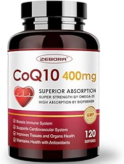 ZEBORA CoQ10-400mg-Softgels with PQQ, BioPerine & Omega-3, Coenzyme Q10(Ubiquinone) Supplement for High-Absorption, Powerful-Antioxidant, Support Heart & Energy-Production, 120 Servings