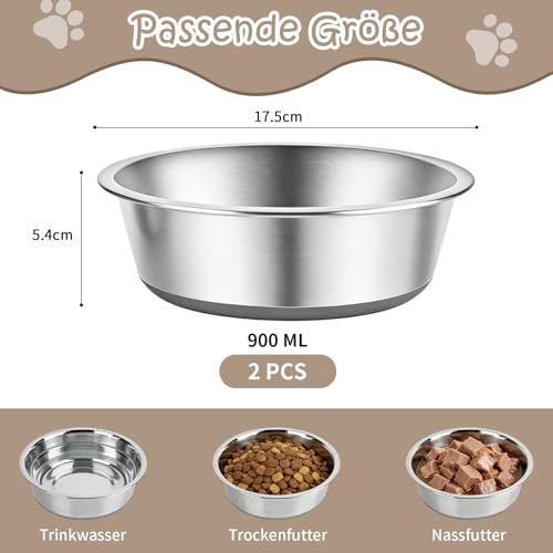 Hundenapf Edelstahl, 2 Stück 900ml Futternapf Hund Napfset, Trinknapf Fressnapf Hund mit Rutschfester Silikonbasis, Hundenapf Kleine Mittelgroße Grosse Hunde Wassernapf