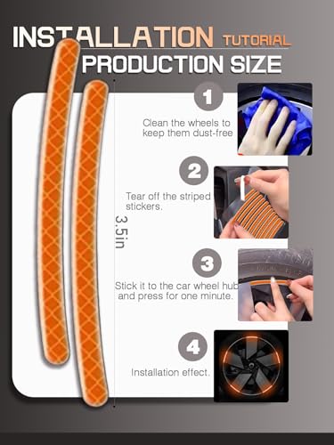 Image of 20PCS Car Wheel Reflective Decorative Strip,Night Safety Warning Stickers,Cars,Motorcycles,Bicycles are Applicable, Colorful and Diverse, a Street the Most Beautiful Car (Orange)