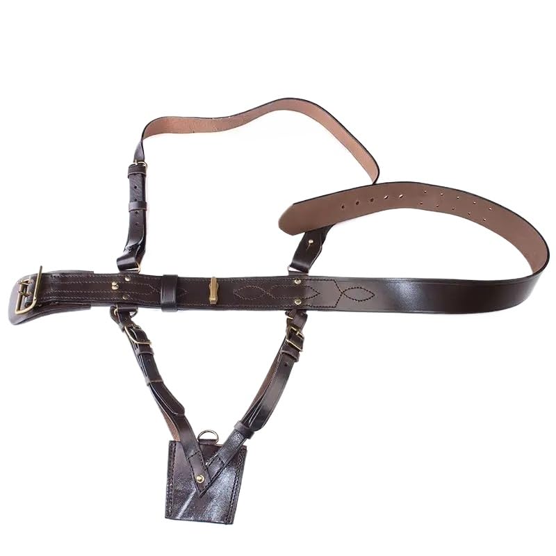 Reproductions Sam Browne Belt with Shoulder Strap Brown Leather WW1 will fit hole size:42-46