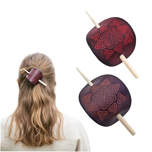 Fermaglio per capelli in vera pelle con bastoncino in vero osso, forcina per capelli a coda di cavallo, accessori per capelli per donne e ragazze (marrone e marrone (confezione da 2)