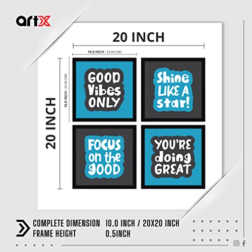 Image of ArtX Paper Motivational Quotes Good Vibes Only Wall Art Painting, Framed Paintings For Home Office Decor 20 X 20 inches, 10.0 X 10.0 each, Multicolor Posters With Frame, Set of 4