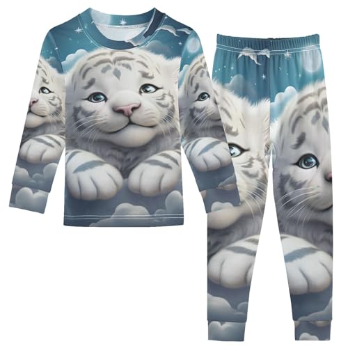 ALAZA Cute White Tiger Starry Pajama Set Pijamas Para Niños Long Sleeve Sleepwear