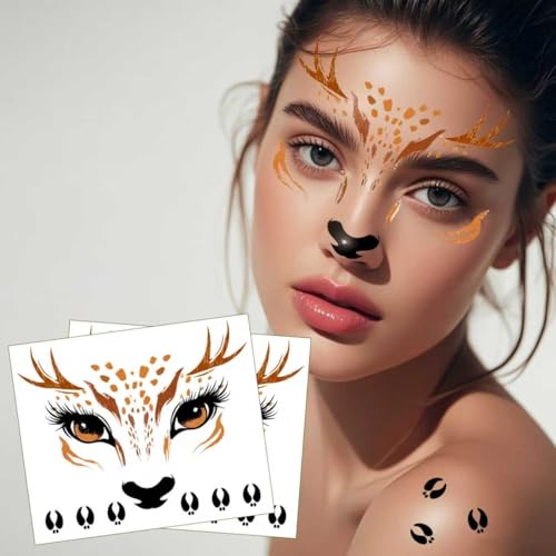 Yezirzax Deer Pattern Temporary Face Tattoos Deer Face Tattoos Stickers Halloween Animal Face Temporary Tattoo Stickers for Carnival Birthday Halloween Childrens Party