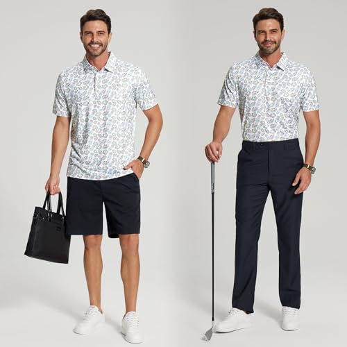 Image of Golf Shirts for Men - Dry Fit Moisture Wicking Short Sleeve Performance Sport Casual Striped Collared Mens Polo Shirt