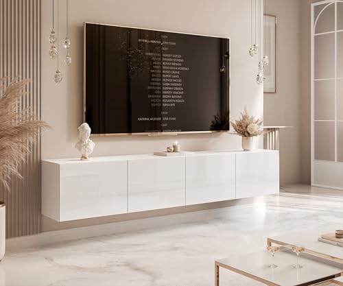 IDOHOME 200 cm TV Lowboard Weiß Hochglanz 200cm mit 4 Praktischen Großen Fächern und LED Beleuchtung - TV Board Hängend Passend Für Stilvolle Wohnräume IDOHOME 200 cm TV Lowboard Weiß Hochglanz 200cm mit 4 Praktischen Großen Fächern und LED Beleuchtung - TV Board Hängend Passend Für Stilvolle Wohnräume