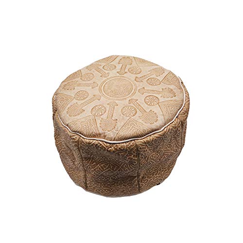 Pouf en cuir marocain vide 38 cm repose pied coussin sol marron - 2