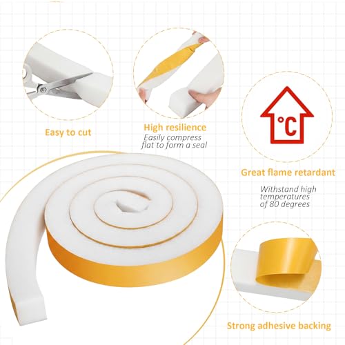 Image of 4 Rolls 1-1 /2 Inch W x 1-1 /2 Inch H Foam Weather Stripping with Adhesive 8 ft Foam Density Closed Cell Tape Seal for Uneven Gaps Doors Windows (White)