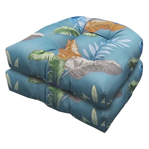 Eoieov Indoor Outdoor Chair Cushions Set of 2 for Patio Furniture Proch Rocker Wicker Chair Seat Pads Reversible,Waterproof Patio Cushion 18.5"*18.5",Blue Ye