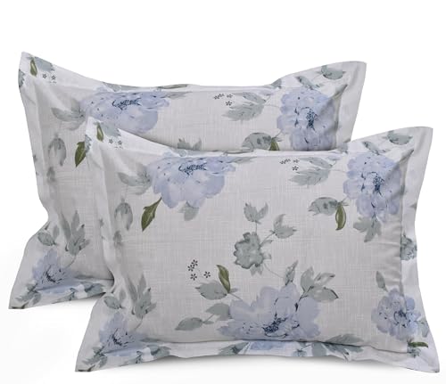 Image of Huesland by Ahmedabad Cotton 144 TC Cotton Pillow Covers Set of 2 - White, Powder Blue & Grey