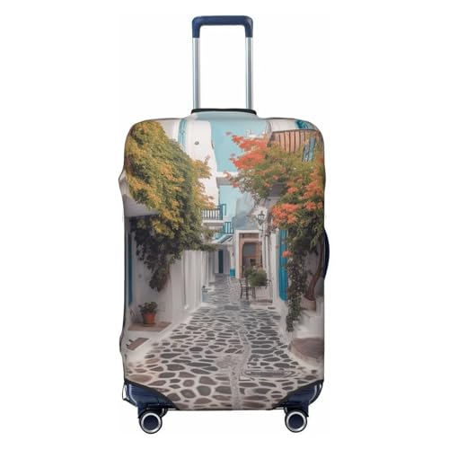 Travel Luggage Cover Fashion Suitcase Protector Greece Street Spandex Baggage Covers Washable Suitcase Covers Anti-Scratch Luggage Cover Protectors Fits 18-32 Inch Suitcases X-Large