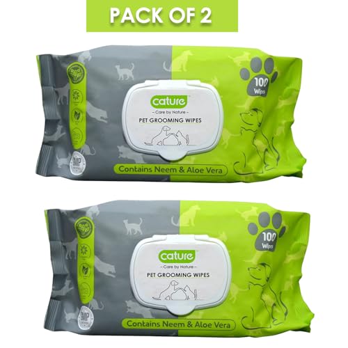 Image of Cature Care by Nature Biodegradable Pet Wipes - Aloe Vera & Neem for Gentle & Effective Cleaning, Natural & Eco-Friendly, 100 Wipes (Pack of 2) for Dogs & Cats