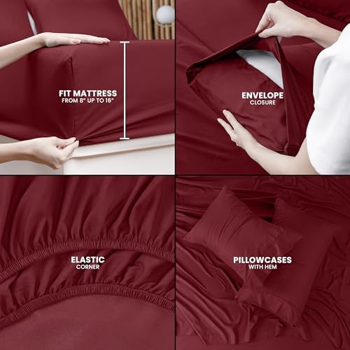 Utopia Bedding King Sheets - 4 Piece Bedding - Brushed Microfiber - Shrinkage and Fade Resistant - Easy Care (King, Burgundy)