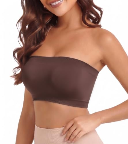 Image of Strapless Bras for Women Tube Tops for Women Bandeau Bra Crop Top Smooth Non-Padded