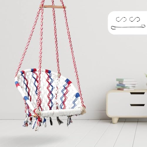Image of Swingzy Premium D-Shape Swing Chair with Cotton Ropes for Kids & Adults | Durable Hanging Seating for Home Decor | Balcony | Patio Use | Indoor Outdoor Hanging Chair with Accessories (Multicolor)