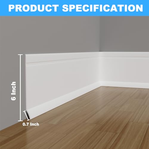 Image of Duzzy Flexible Baseboard Trim, 6 Inch(H) x 20 Feet(L) Peel and Stick Vinyl Baseboard Molding Trim, Self-Adhesive Wall Base Cove Base